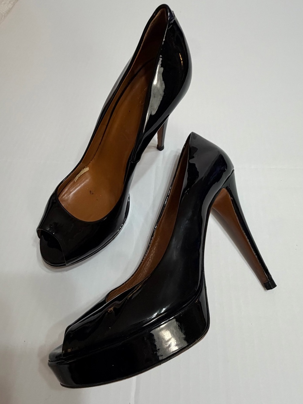 Gucci Black Patent Leather Peep Toe Platform Stiletto Pumps Heels Size 39 Italy